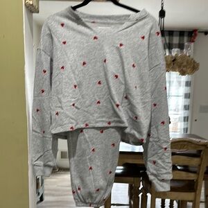 Cozy Gray Sweatshirt and Joggers Set with Red Hearts